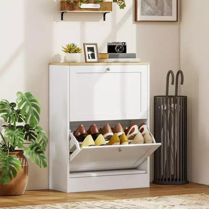 Meuble à chaussures étroit HOMCOM pour entrée, meuble de rangement de chaussures moderne avec 2 tiroirs basculants et étagères réglables pour 8-12 paires de chaussures
