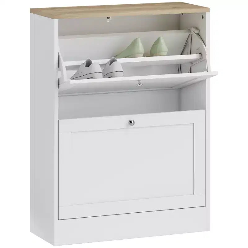 Meuble à chaussures étroit HOMCOM pour entrée, meuble de rangement de chaussures moderne avec 2 tiroirs basculants et étagères réglables pour 8-12 paires de chaussures