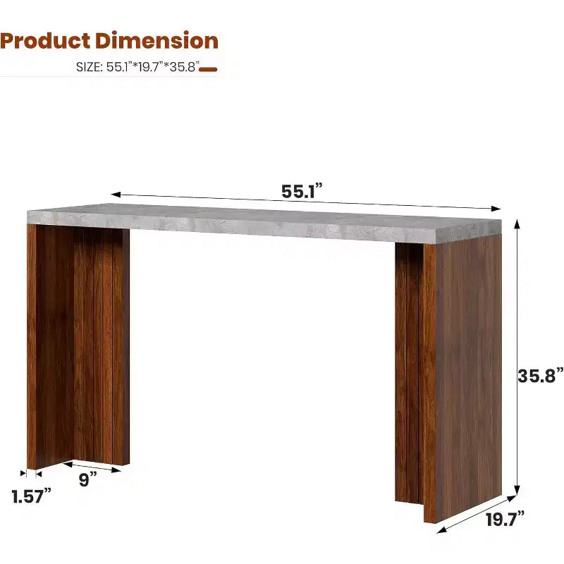 Table de bar 55", Table de bistrot hauteur comptoir industrielle avec plateau en faux marbre, Meuble de bar rectangulaire pour cuisine, salle à manger, capacité de 300 lb