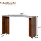 Table de bar 55", Table de bistrot hauteur comptoir industrielle avec plateau en faux marbre, Meuble de bar rectangulaire pour cuisine, salle à manger, capacité de 300 lb