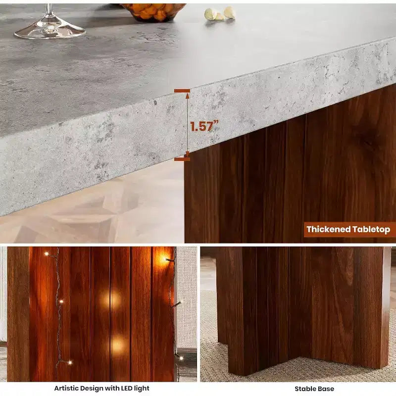 Table de bar 55", Table de bistrot hauteur comptoir industrielle avec plateau en faux marbre, Meuble de bar rectangulaire pour cuisine, salle à manger, capacité de 300 lb