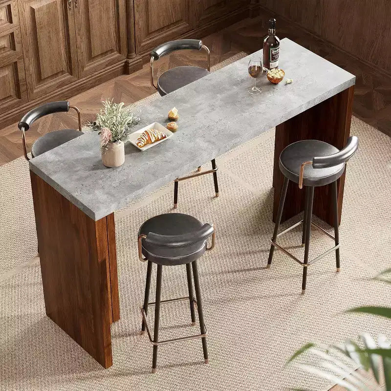 Table de bar 55", Table de bistrot hauteur comptoir industrielle avec plateau en faux marbre, Meuble de bar rectangulaire pour cuisine, salle à manger, capacité de 300 lb