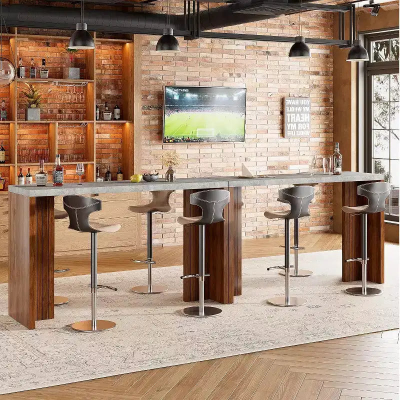 Table de bar 55", Table de bistrot hauteur comptoir industrielle avec plateau en faux marbre, Meuble de bar rectangulaire pour cuisine, salle à manger, capacité de 300 lb