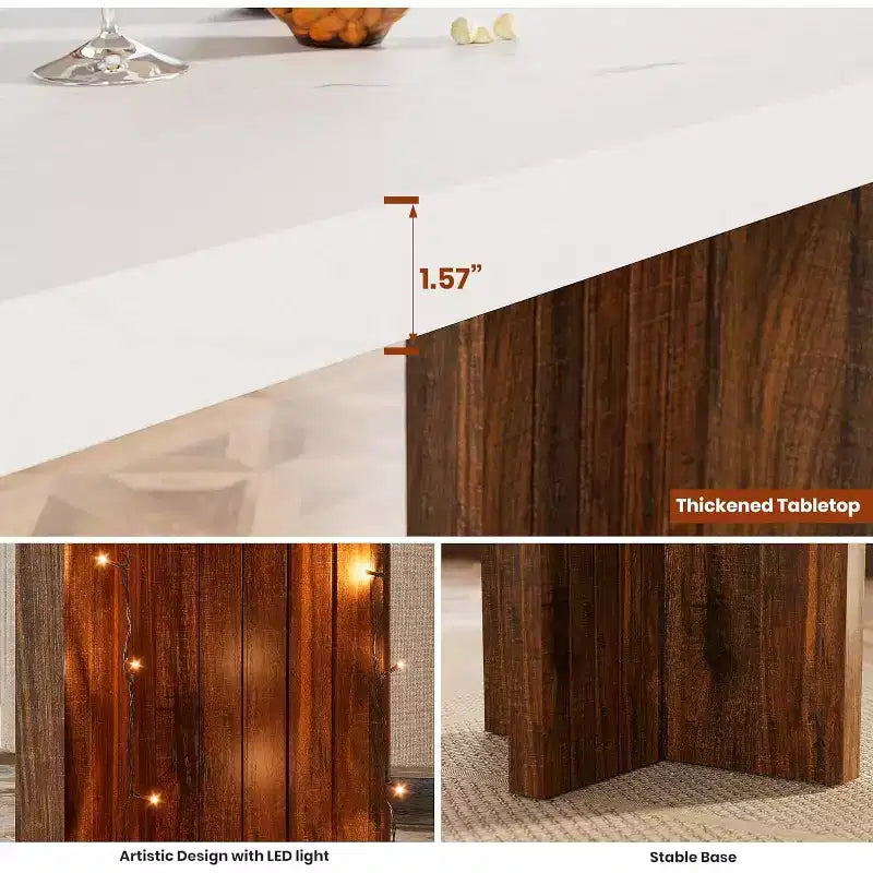 Table de bar 55", Table de bistrot hauteur comptoir industrielle avec plateau en faux marbre, Meuble de bar rectangulaire pour cuisine, salle à manger, capacité de 300 lb