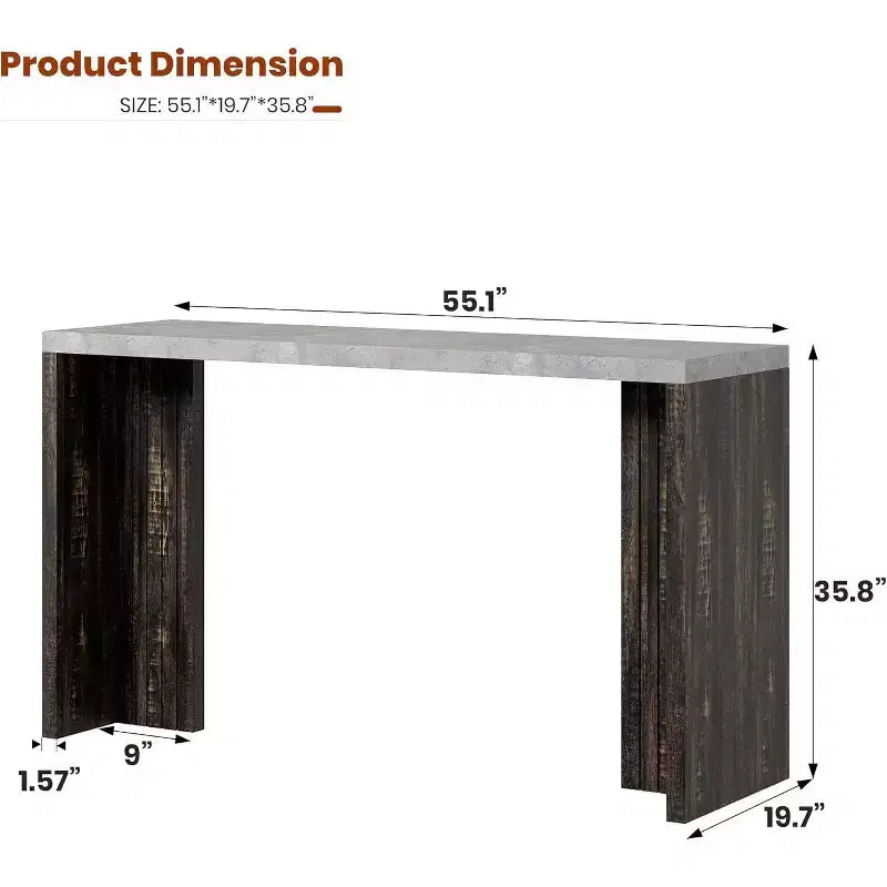 Table de bar 55", Table de bistrot hauteur comptoir industrielle avec plateau en faux marbre, Meuble de bar rectangulaire pour cuisine, salle à manger, capacité de 300 lb