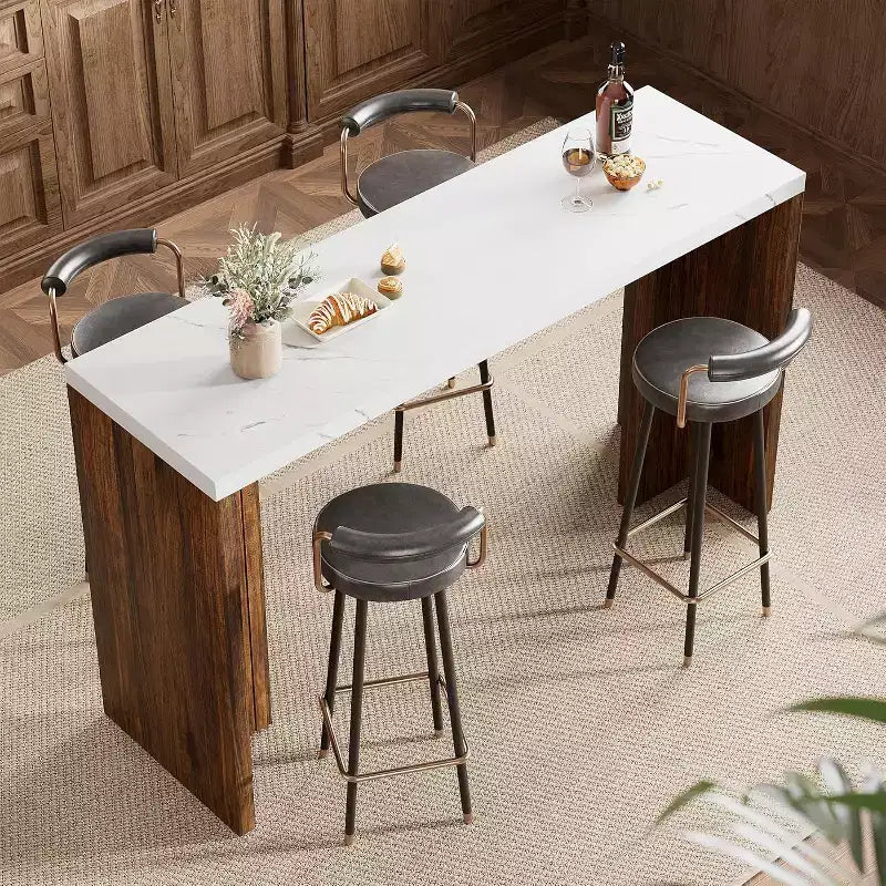 Table de bar 55", Table de bistrot hauteur comptoir industrielle avec plateau en faux marbre, Meuble de bar rectangulaire pour cuisine, salle à manger, capacité de 300 lb