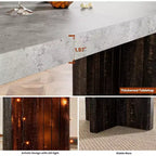 Table de bar 55", Table de bistrot hauteur comptoir industrielle avec plateau en faux marbre, Meuble de bar rectangulaire pour cuisine, salle à manger, capacité de 300 lb