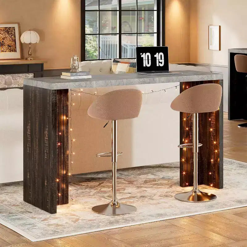Table de bar 55", Table de bistrot hauteur comptoir industrielle avec plateau en faux marbre, Meuble de bar rectangulaire pour cuisine, salle à manger, capacité de 300 lb