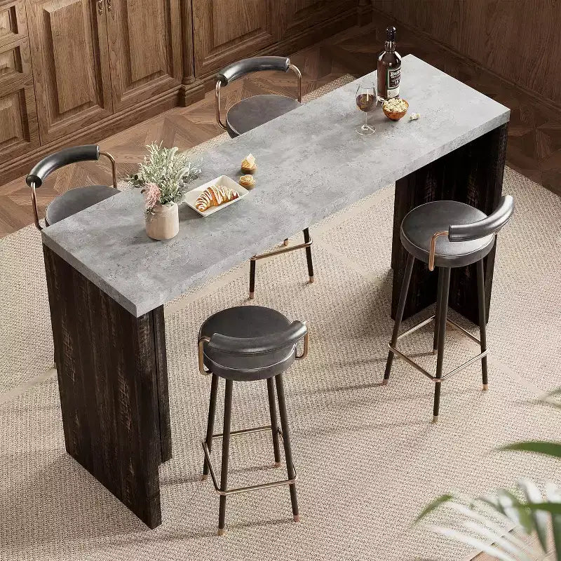 Table de bar 55", Table de bistrot hauteur comptoir industrielle avec plateau en faux marbre, Meuble de bar rectangulaire pour cuisine, salle à manger, capacité de 300 lb