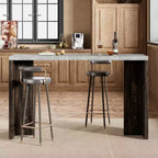 Table de bar 55", Table de bistrot hauteur comptoir industrielle avec plateau en faux marbre, Meuble de bar rectangulaire pour cuisine, salle à manger, capacité de 300 lb
