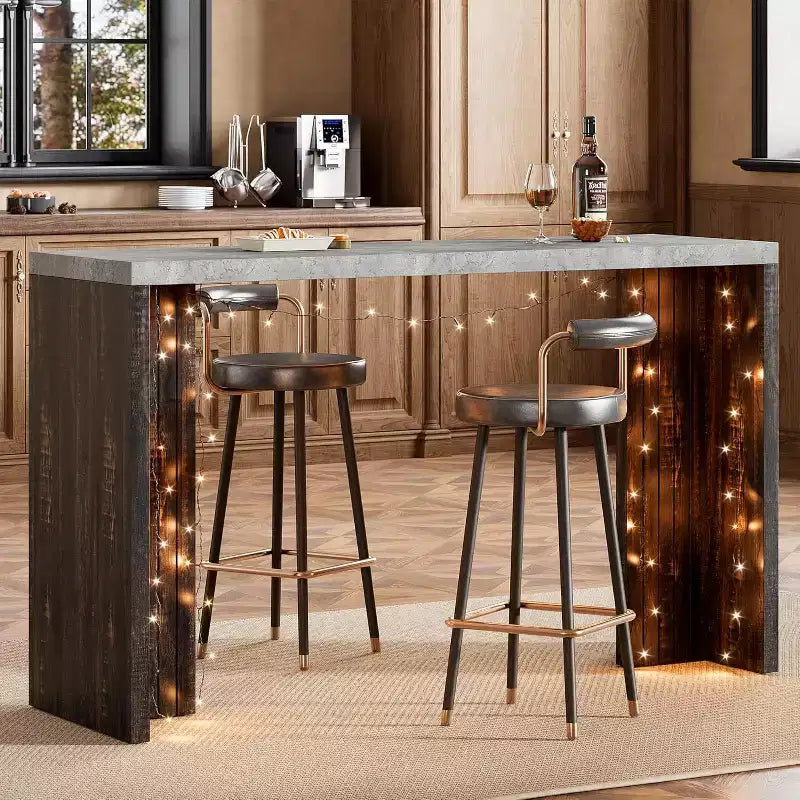 Table de bar 55", Table de bistrot hauteur comptoir industrielle avec plateau en faux marbre, Meuble de bar rectangulaire pour cuisine, salle à manger, capacité de 300 lb