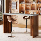 Table de bar 55", Table de bistrot hauteur comptoir industrielle avec plateau en faux marbre, Meuble de bar rectangulaire pour cuisine, salle à manger, capacité de 300 lb