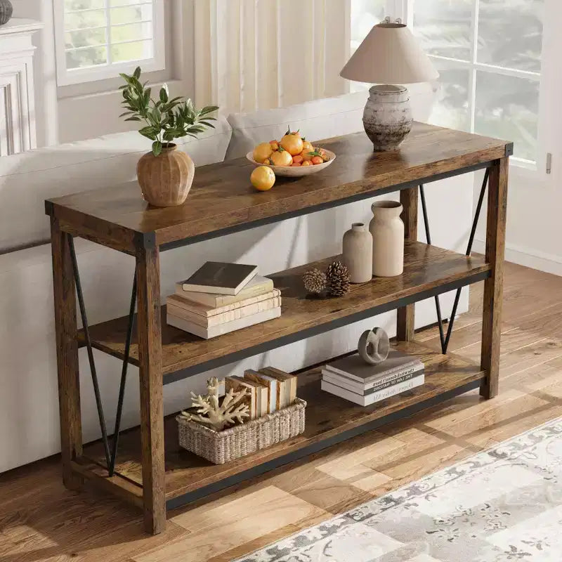 GustoWave 47 Narrow Long Console Table with Storage, 3 Tier Wood Console Table, Farmhouse Entryway Table