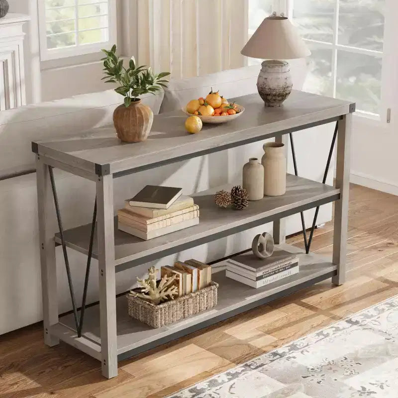 GustoWave 47 Narrow Long Console Table with Storage, 3 Tier Wood Console Table, Farmhouse Entryway Table