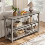 GustoWave 47 Narrow Long Console Table with Storage, 3 Tier Wood Console Table, Farmhouse Entryway Table