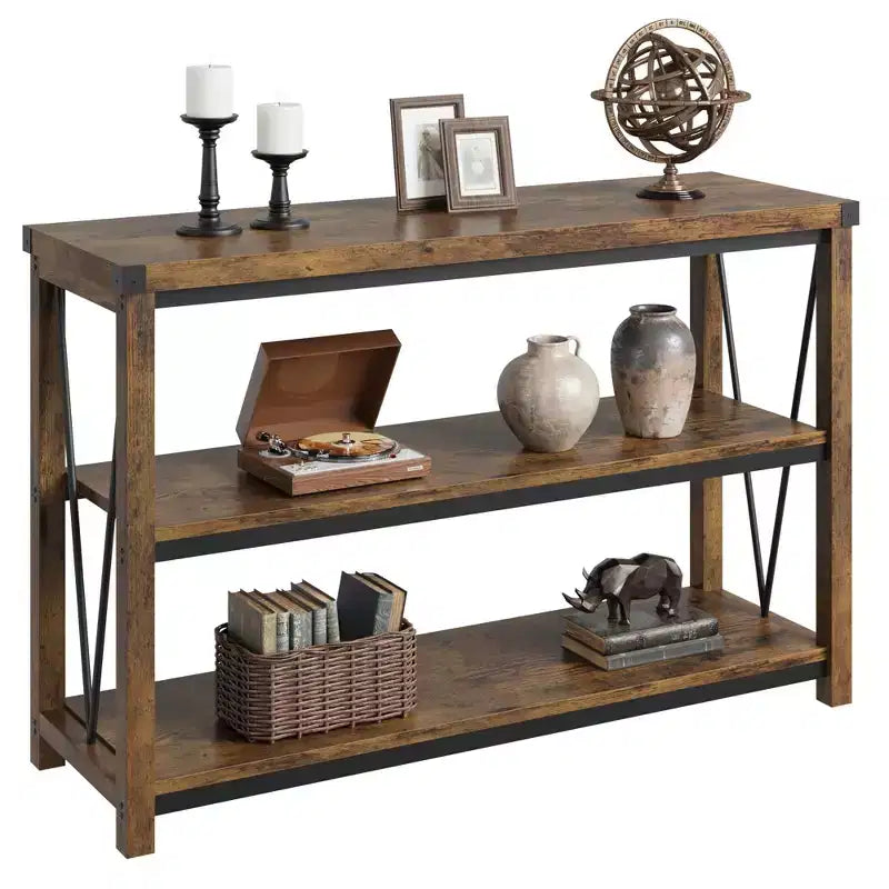 GustoWave 47 Narrow Long Console Table with Storage, 3 Tier Wood Console Table, Farmhouse Entryway Table