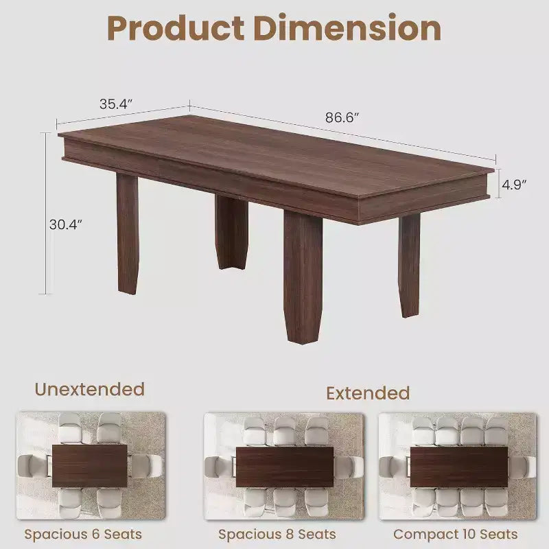 Table à manger extensible pour 6 à 10 personnes, table de cuisine de style ferme avec cadre en bois, table rectangulaire de 160 à 220 cm pour salle à manger