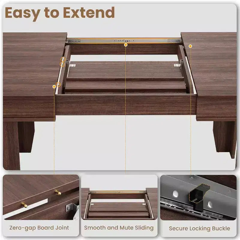 Table à manger extensible pour 6 à 10 personnes, table de cuisine de style ferme avec cadre en bois, table rectangulaire de 160 à 220 cm pour salle à manger