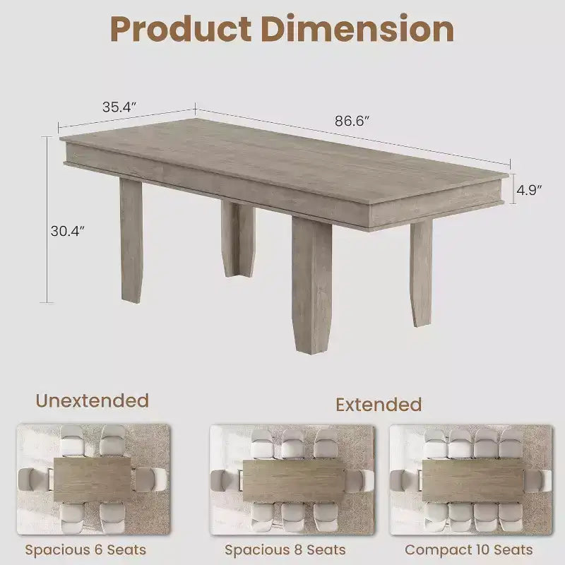 Table à manger extensible pour 6 à 10 personnes, table de cuisine de style ferme avec cadre en bois, table rectangulaire de 160 à 220 cm pour salle à manger