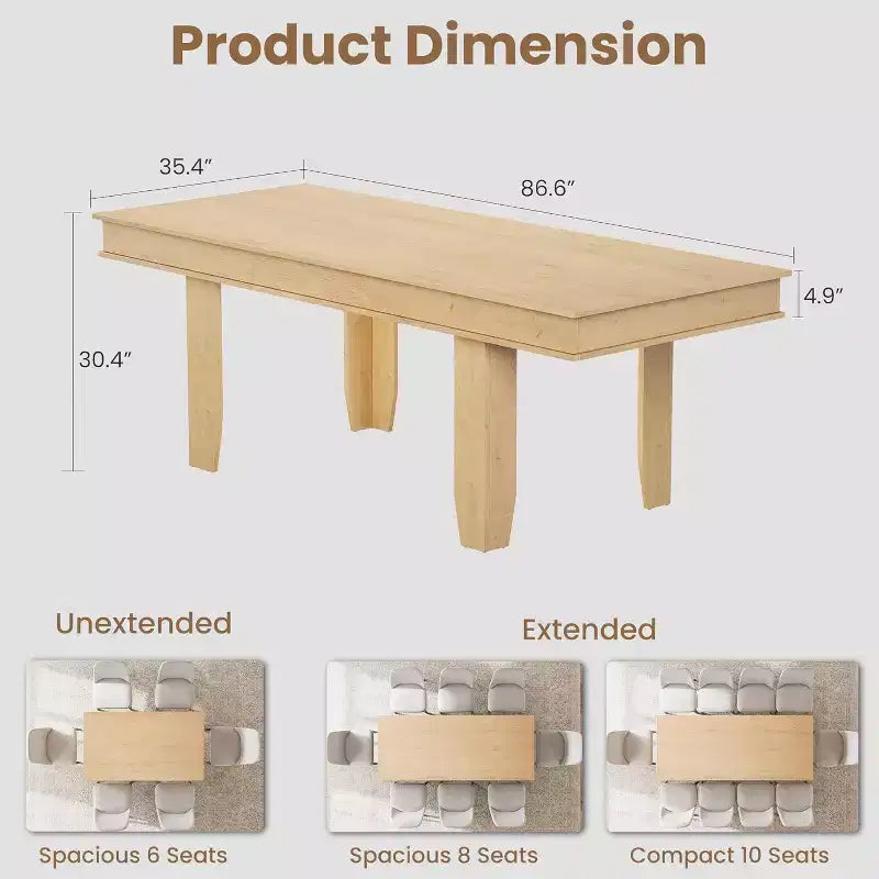 Table à manger extensible pour 6 à 10 personnes, table de cuisine de style ferme avec cadre en bois, table rectangulaire de 160 à 220 cm pour salle à manger