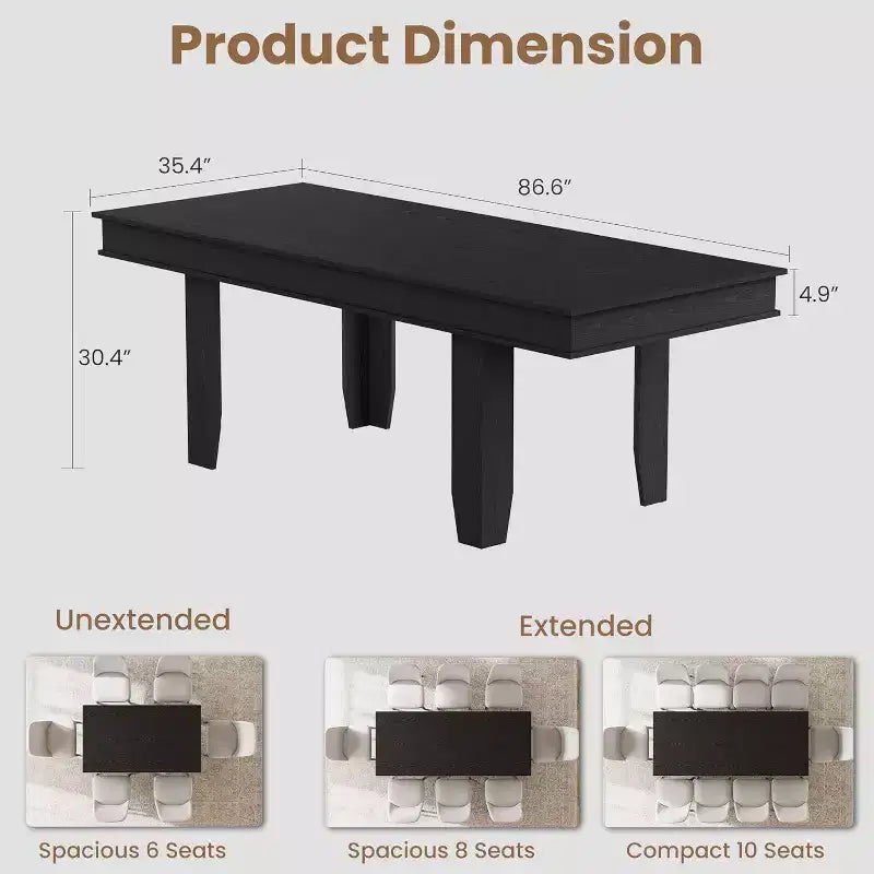 Table à manger extensible pour 6 à 10 personnes, table de cuisine de style ferme avec cadre en bois, table rectangulaire de 160 à 220 cm pour salle à manger