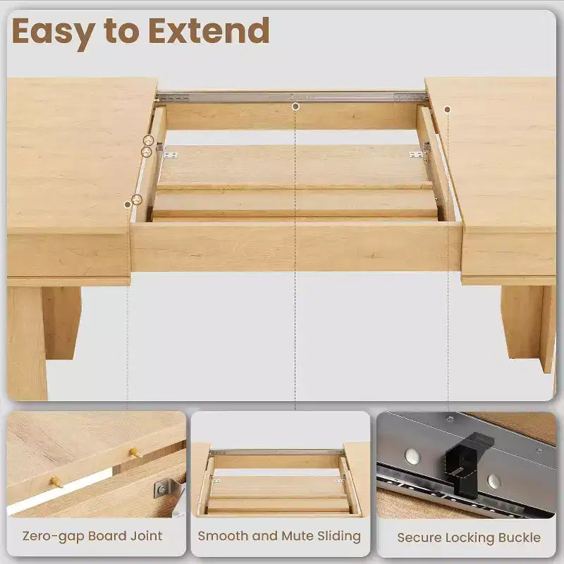 Table à manger extensible pour 6 à 10 personnes, table de cuisine de style ferme avec cadre en bois, table rectangulaire de 160 à 220 cm pour salle à manger