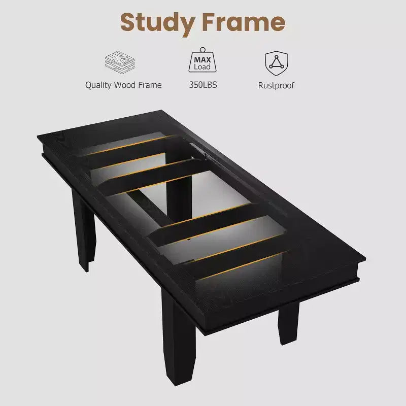 Table à manger extensible pour 6 à 10 personnes, table de cuisine de style ferme avec cadre en bois, table rectangulaire de 160 à 220 cm pour salle à manger