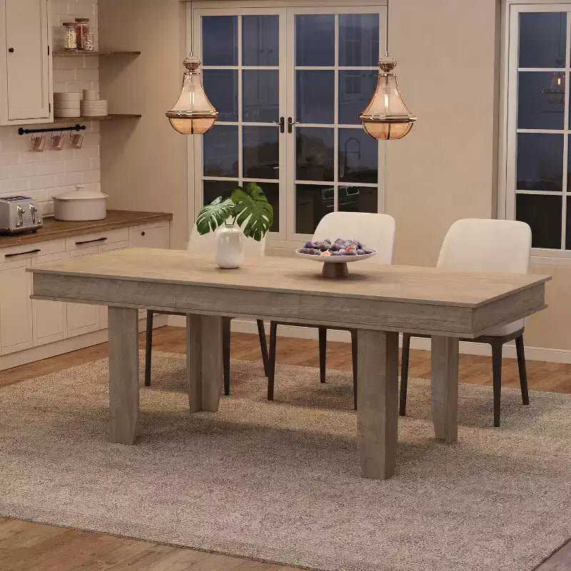 Table à manger extensible pour 6 à 10 personnes, table de cuisine de style ferme avec cadre en bois, table rectangulaire de 160 à 220 cm pour salle à manger