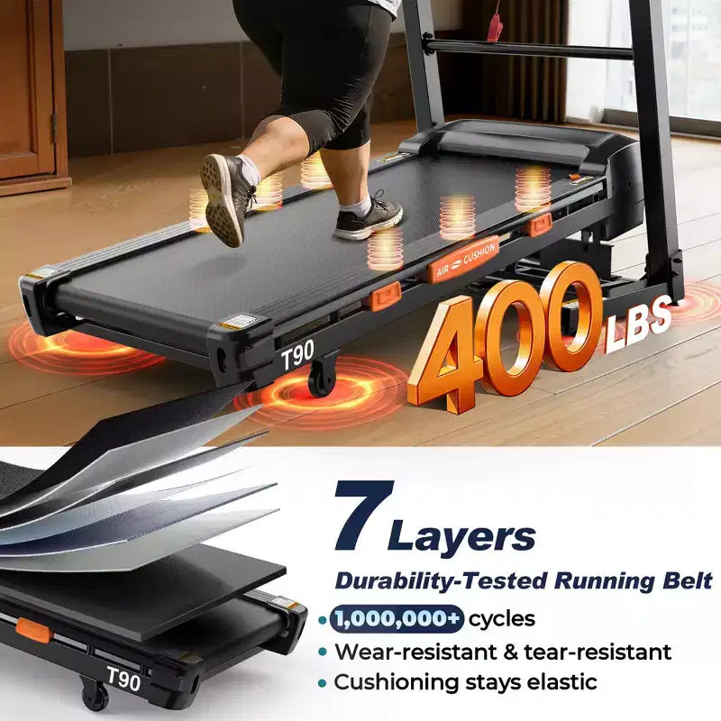 Tapis Roulant Pliable de 400 LB, 5 CV avec Inclinaison Automatique de 20%, Tapis de Course Portable 12 MPH pour la Maison, Entraînements Amusants avec APP, 105 Programmes, Absorption des Chocs