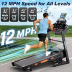 Tapis Roulant Pliable de 400 LB, 5 CV avec Inclinaison Automatique de 20%, Tapis de Course Portable 12 MPH pour la Maison, Entraînements Amusants avec APP, 105 Programmes, Absorption des Chocs
