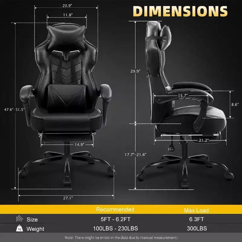 BALHAM TRADE-Luxury Gaming Chair High Back Office Chair with Footrest Massage Lumbar Support Reclining Computer Chair