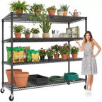 74H Heavy Duty Metal Shelving Unit, 4-Tier Industrial Wire Rack with Wheels, Adjustable Garage Storage
