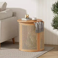 JVNOXK 17-inch Rubberwood Side Table, Modern Style ,with Natural Wood Grain Finish, Round Shape,Rubberwood, Made of MDF ,Natural Wood Color