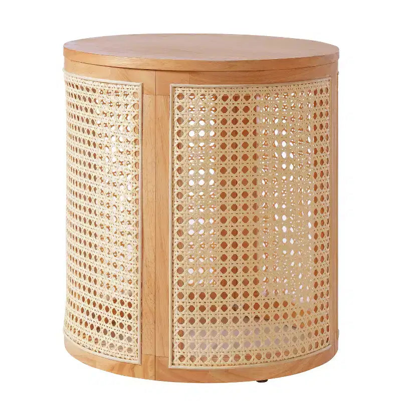 JVNOXK Table d'appoint en hévéa de 43 cm, style moderne, avec finition grain de bois naturel, forme ronde, hévéa, en MDF, couleur bois naturel