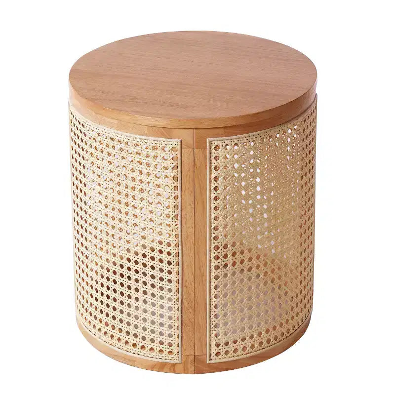 JVNOXK Table d'appoint en hévéa de 43 cm, style moderne, avec finition grain de bois naturel, forme ronde, hévéa, en MDF, couleur bois naturel