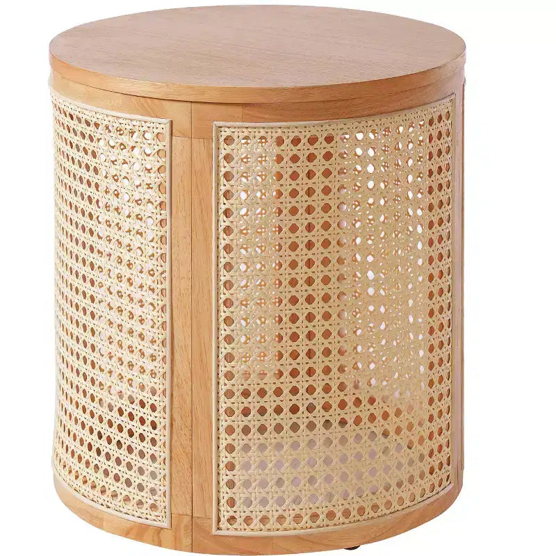 JVNOXK Table d'appoint en hévéa de 43 cm, style moderne, avec finition grain de bois naturel, forme ronde, hévéa, en MDF, couleur bois naturel