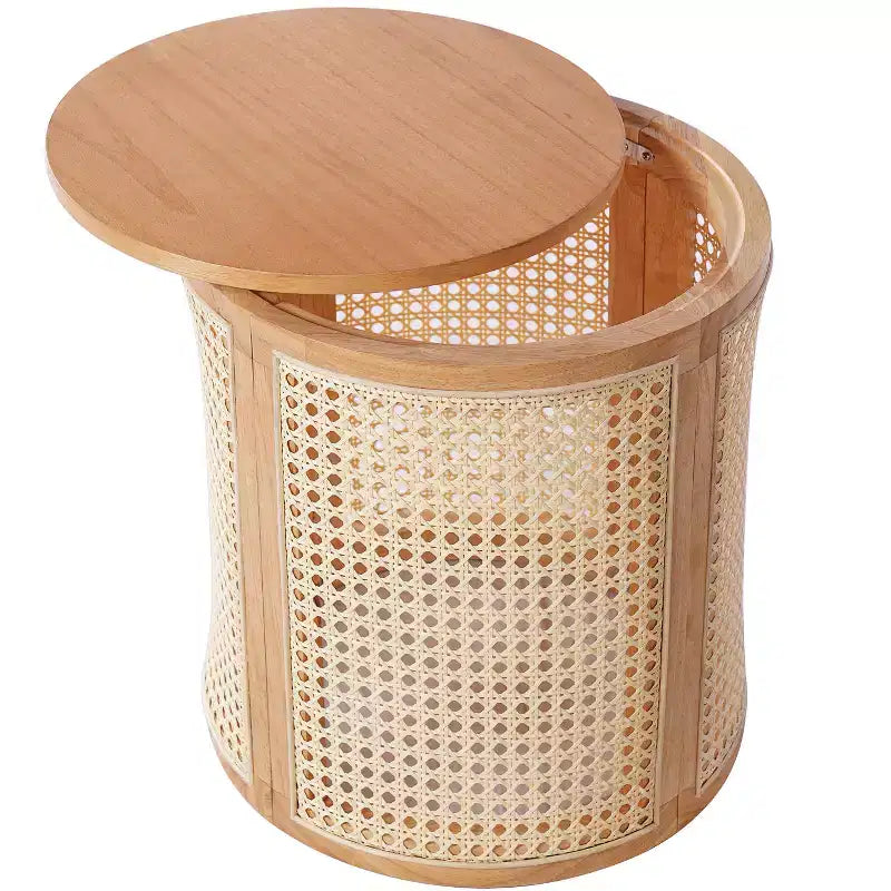 JVNOXK Table d'appoint en hévéa de 43 cm, style moderne, avec finition grain de bois naturel, forme ronde, hévéa, en MDF, couleur bois naturel