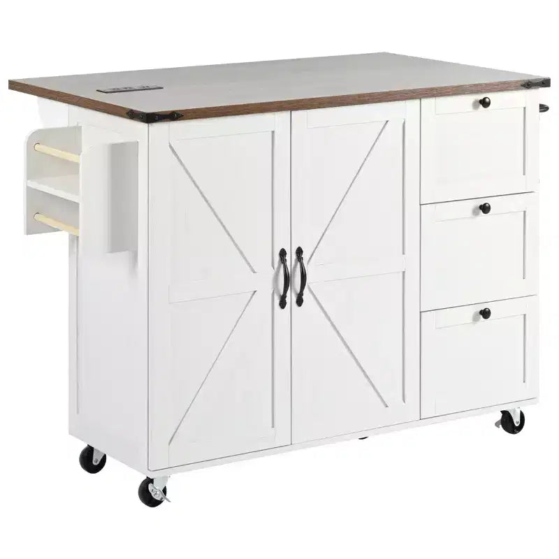 sumyeg 54.5 Rolling Kitchen Cart with Drop Leaf, Power Outlet, Spice Rack and Ample Storage
