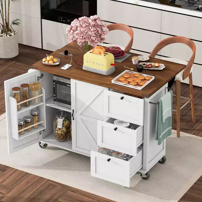 sumyeg 54.5 Chariot de Cuisine Roulant avec Abattant, Prise de Courant, Porte-épices et Grand Rangement