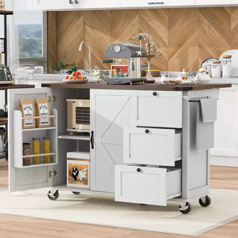 sumyeg 54.5 Chariot de Cuisine Roulant avec Abattant, Prise de Courant, Porte-épices et Grand Rangement