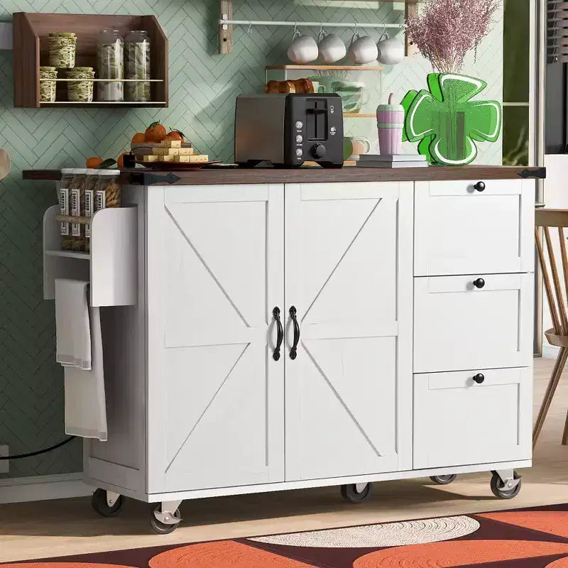 sumyeg 54.5 Chariot de Cuisine Roulant avec Abattant, Prise de Courant, Porte-épices et Grand Rangement