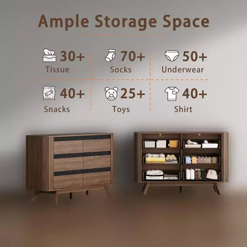 Commode double moderne en bois à 6 tiroirs, design volet roulant incurvé, grand meuble de rangement, commode de chambre à coucher, organisateur de salon