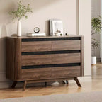 Commode double moderne en bois à 6 tiroirs, design volet roulant incurvé, grand meuble de rangement, commode de chambre à coucher, organisateur de salon