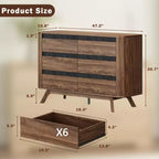Commode double moderne en bois à 6 tiroirs, design volet roulant incurvé, grand meuble de rangement, commode de chambre à coucher, organisateur de salon