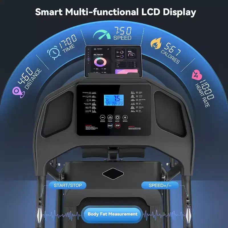 Tapis de course pliable HOMDOX 2026, version améliorée 3,5 CV, avec banc d'abdominaux | Inclinaison/Capacité 159 kg | Écran LCD intelligent – Graisse corporelle/Fréquence cardiaque, équipement d'exercice multifonctionnel