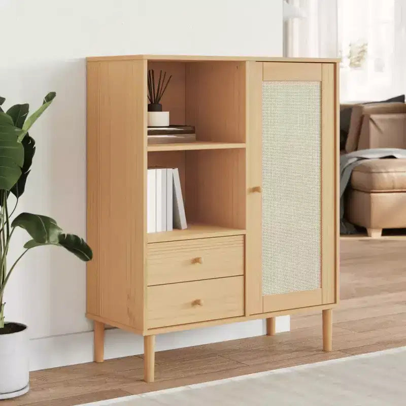 vidaXL SENJA Buffet haut Meubles de rangement Armoires latérales Aspect rotin Bois de pin massif
