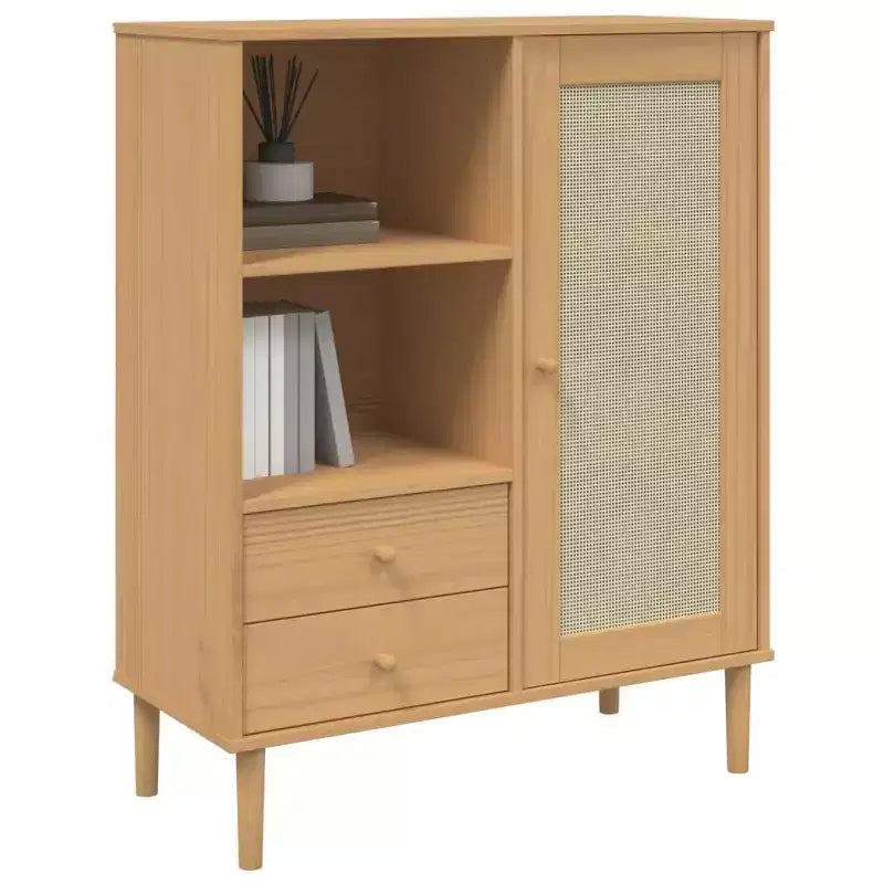 vidaXL SENJA Buffet haut Meubles de rangement Armoires latérales Aspect rotin Bois de pin massif