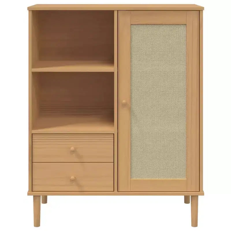 vidaXL SENJA Buffet haut Meubles de rangement Armoires latérales Aspect rotin Bois de pin massif