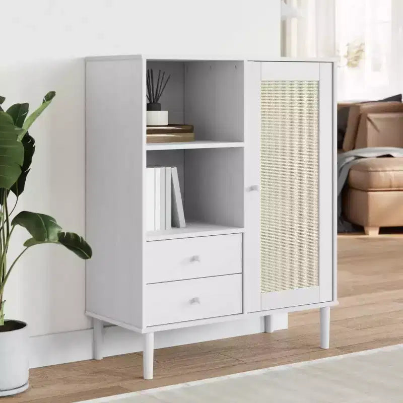 vidaXL SENJA Buffet haut Meubles de rangement Armoires latérales Aspect rotin Bois de pin massif
