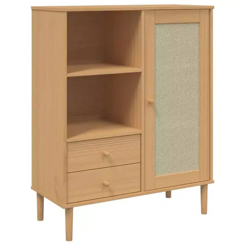 vidaXL SENJA Buffet haut Meubles de rangement Armoires latérales Aspect rotin Bois de pin massif